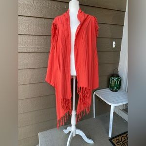 Maria de Guadalajara Womens poncho wrap Top Fringe Salmon Coral 100% cotton